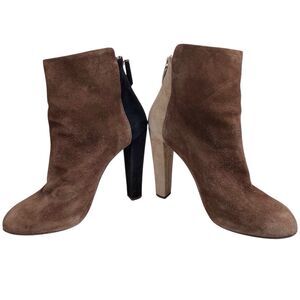 Aquazzura Suede Leather Booties Size 40 US 10 Brown Colorblock Heel Italy EUC